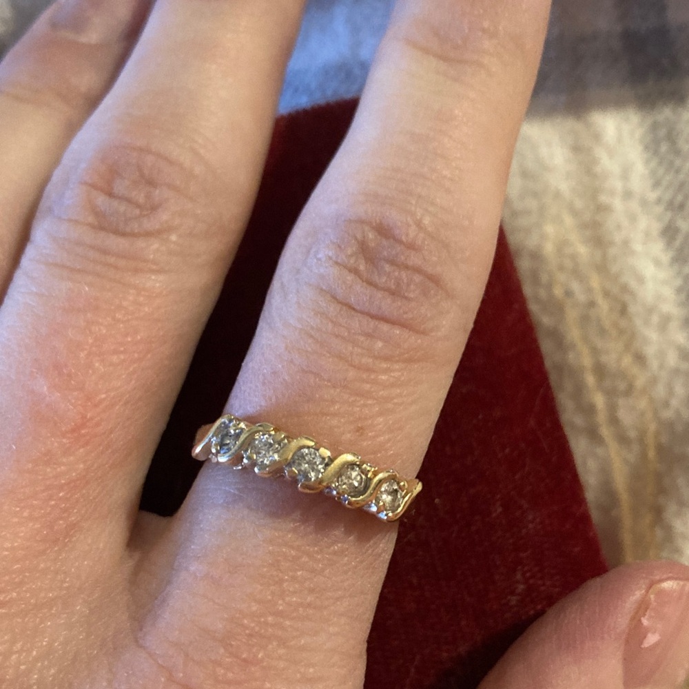 14 yellow gold vintage s bar diamond ring size 7